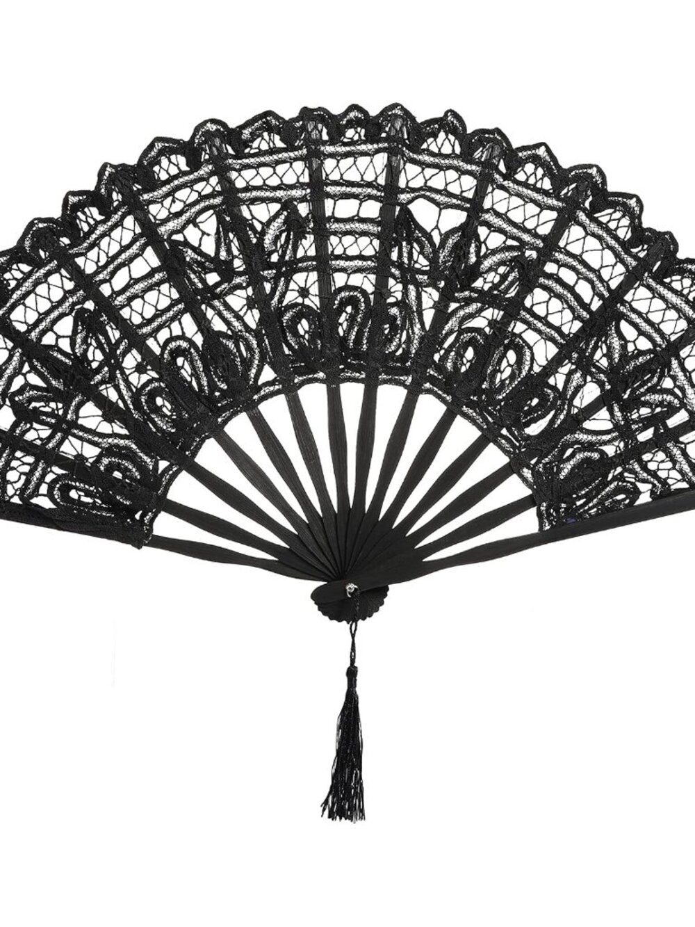 Cotton Lace Folding Hand Fan, Bamboo Wedding Dance Party Decor